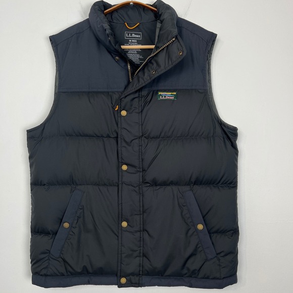 LL Bean Men's M DownTek Pertex Quantum Classic Down Vest Black Gray Puffer - Picture 2 of 13